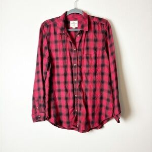 AMERICAN EAGLE •Women’s Boyfriend Fit Plaid Red/Black Button Down Flannel Size L